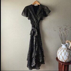 DIANE VON FURSTENBERG Donnie Silk Metallic Faux-wrap Dress In Black - Size Small
